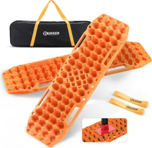 BUNKER INDUST Off-Road Traction Boards with Jack Base, 1 Pair Recovery Tracks Mat for 4X4 Jeep Truck Tire Traction-Sand,Mud, Snow Ladder Ramps (Orange)