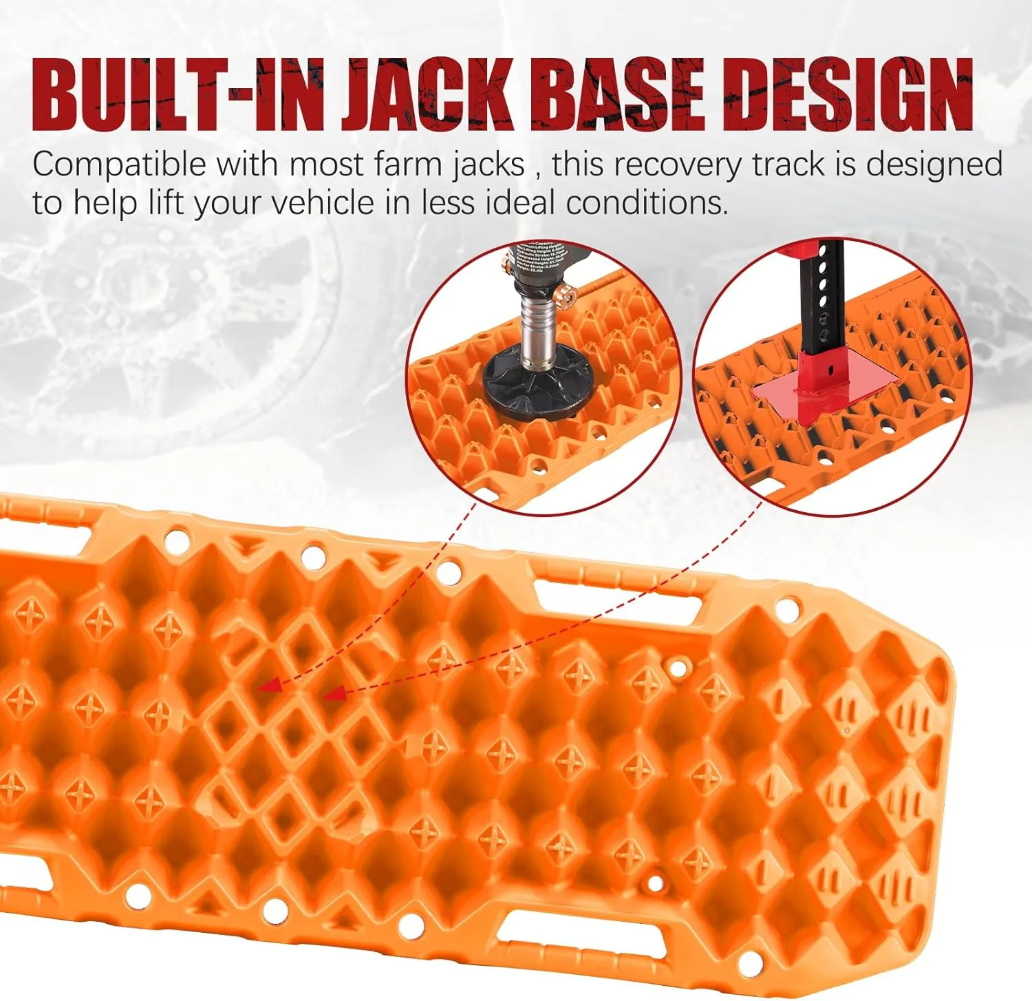 BUNKER INDUST Off-Road Traction Boards with Jack Base, 1 Pair Recovery Tracks Mat for 4X4 Jeep Truck Tire Traction-Sand,Mud, Snow Ladder Ramps (Orange)