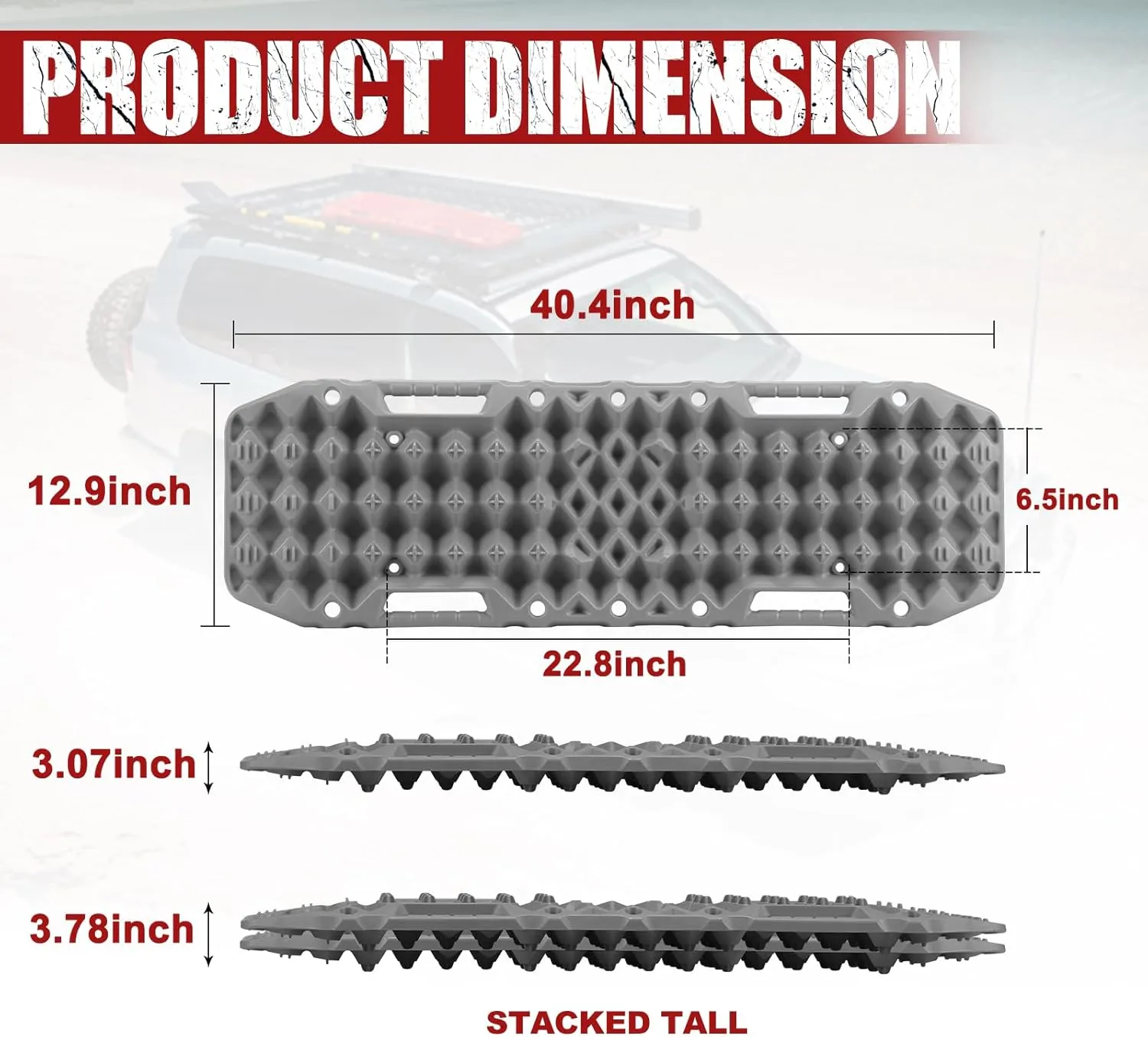 BUNKER INDUST Off-Road Traction Boards with Jack Base, Pair Recovery Tracks 4X4 Jeep Truck Tire Traction Mat with Bag - Sand,Mud,Snow Ladder Ramps(Grey)