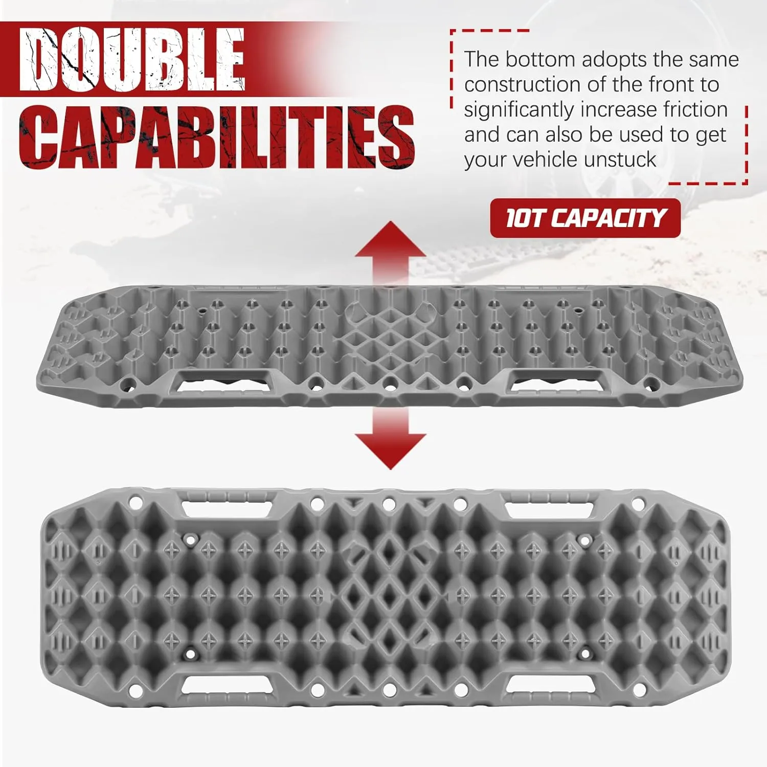 BUNKER INDUST Off-Road Traction Boards with Jack Base, Pair Recovery Tracks 4X4 Jeep Truck Tire Traction Mat with Bag - Sand,Mud,Snow Ladder Ramps(Grey)