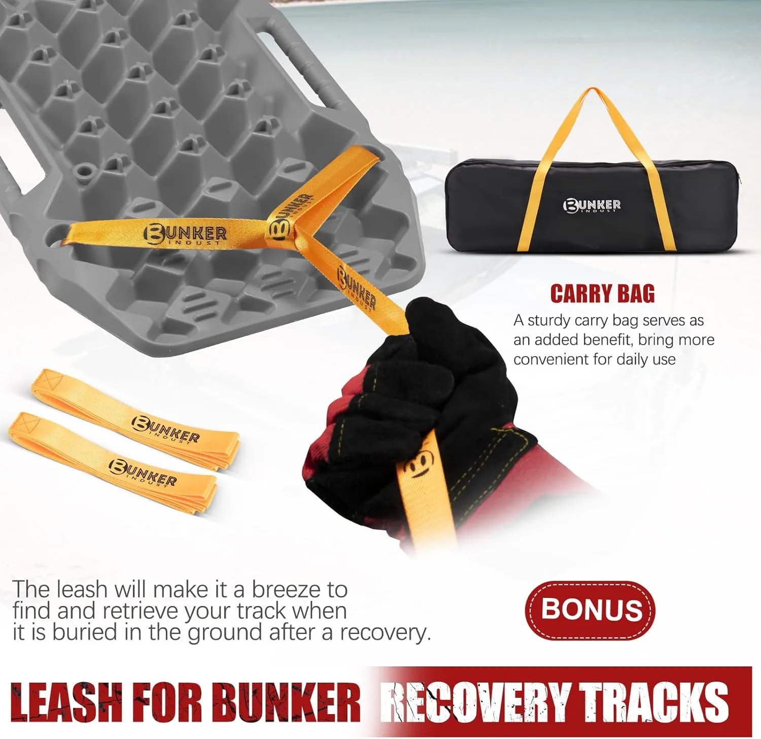 BUNKER INDUST Off-Road Traction Boards with Jack Base, Pair Recovery Tracks 4X4 Jeep Truck Tire Traction Mat with Bag - Sand,Mud,Snow Ladder Ramps(Grey)