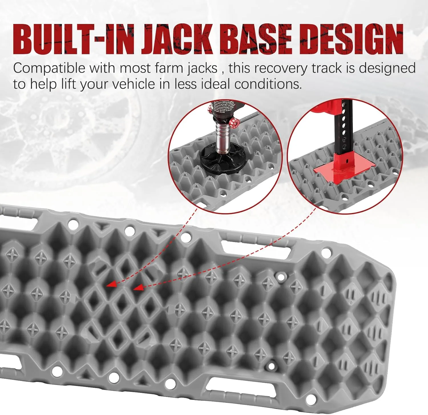 BUNKER INDUST Off-Road Traction Boards with Jack Base, Pair Recovery Tracks 4X4 Jeep Truck Tire Traction Mat with Bag - Sand,Mud,Snow Ladder Ramps(Grey)