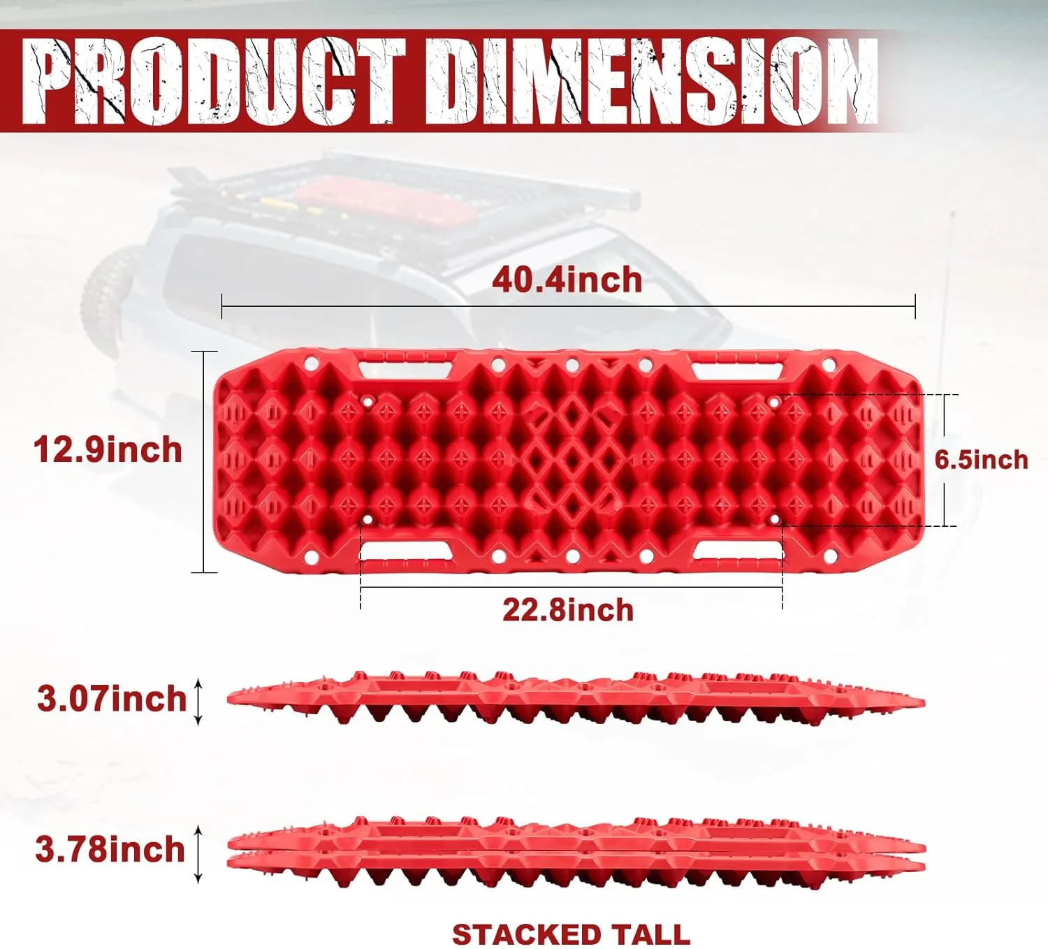 BUNKER INDUST Off-Road Traction Boards with Jack Base,Pair Recovery Tracks 4X4 Jeep Truck Tire Traction Mat with Bag -Sand,Mud,Snow Ladder Ramps(Red)