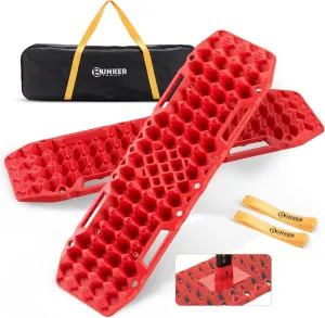 BUNKER INDUST Off-Road Traction Boards with Jack Base,Pair Recovery Tracks 4X4 Jeep Truck Tire Traction Mat with Bag -Sand,Mud,Snow Ladder Ramps(Red)