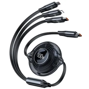 CAFELE 100W 3 in 1 Multi Charging Cable [Handy for Travel] Retractable USB C Phone Charger, Multiple Charging Cord with Type c/Micro USB/USB L for Samsung S23 S22 S21/Phone 14 13 12/Pad Pro/Mac, 4ft