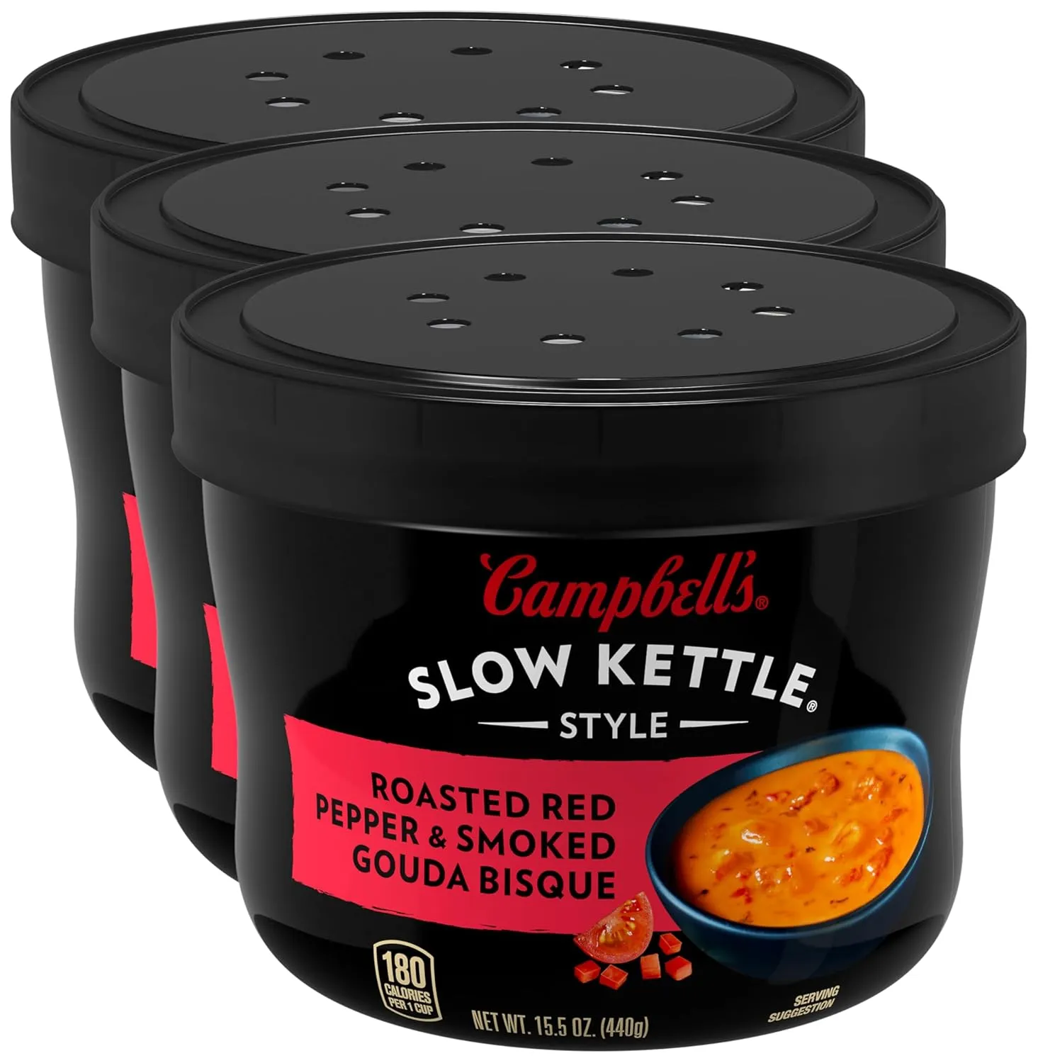 Campbell's Slow Kettle Style Roasted Red Pepper & Smoked Gouda Bisque, 15.5 oz. Tub (Pack of 3)
