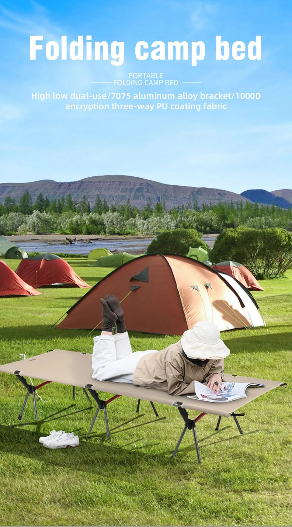 Camping Cot  Folding Camping Bed Portable Outdoor Bed