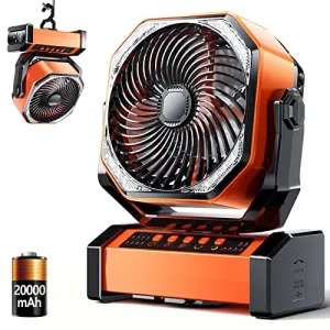 Camping LED Fan w/ Light,20000mAh Rechargeable Battery Powered Tent Fan
