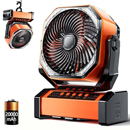 Camping LED Fan w/ Light,20000mAh Rechargeable Battery Powered Tent Fan