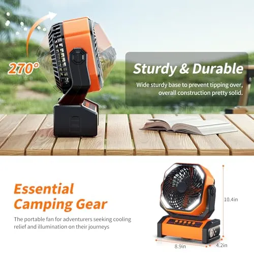 Camping LED Fan w/ Light,20000mAh Rechargeable Battery Powered Tent Fan