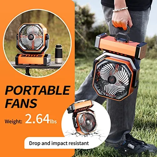 Camping LED Fan w/ Light,20000mAh Rechargeable Battery Powered Tent Fan