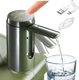 Camping Touch Control Water Pump, Compatible with Most Water Container Brands, Only for 5 Gallon,3.5, 3.2Gal, Green Portable Foldable Faucet,Type-C Rechargeable Outdoor Dispenser Accessories