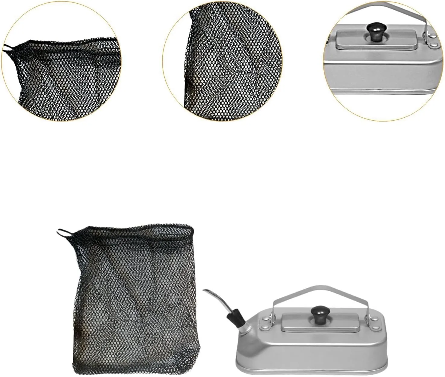 Camping Water Kettle Teapot Portable with Mesh Bag Boiling Water Coffee Pot Aluminum Alloy Kettle for Backpacking Travel, with bag and spout