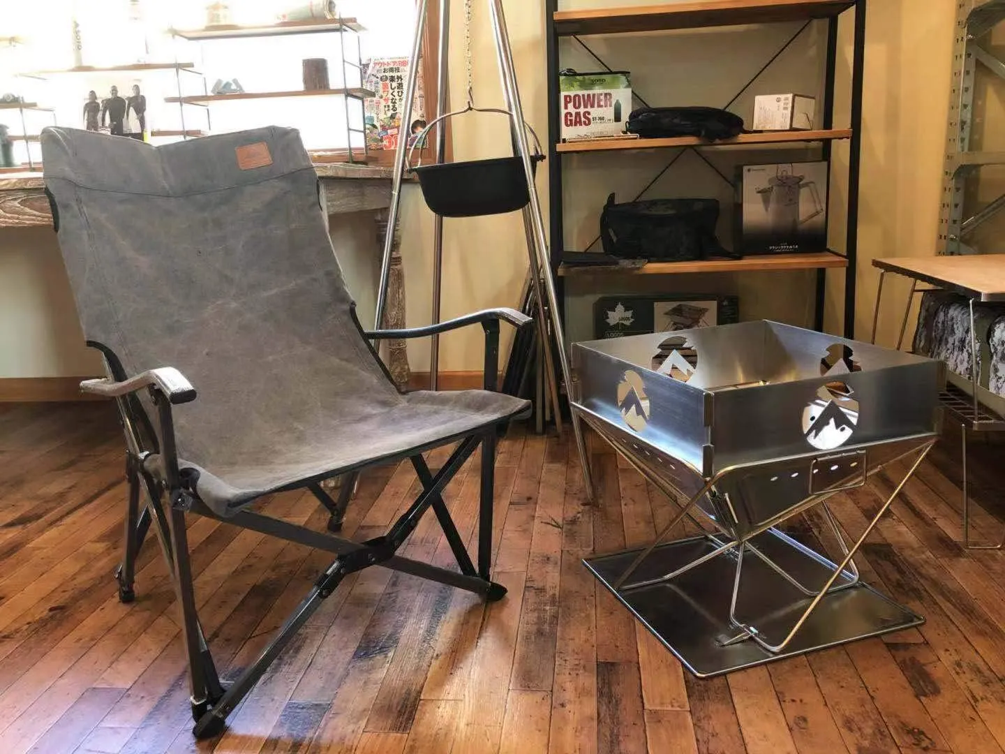 CAMPINGMOON Foldable Cotton Canvas Campfire Bonfire Open Fire Pits Camping Chair Low Style Chair Gray F-1003C-H