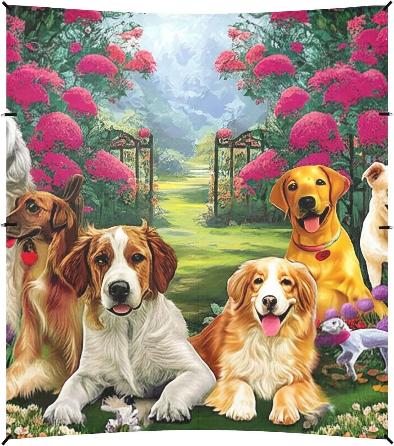 Canopy Beach Tent 9.2 × 10.5 FT Sun Shade Outdoor Patio Cute Dogs Flower Garden Outside Camping Sun Shelter Shelters with Sand Anchor Poles