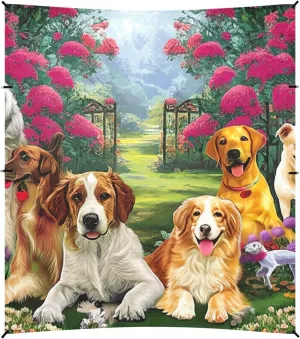Canopy Beach Tent 9.2 × 10.5 FT Sun Shade Outdoor Patio Cute Dogs Flower Garden Outside Camping Sun Shelter Shelters with Sand Anchor Poles