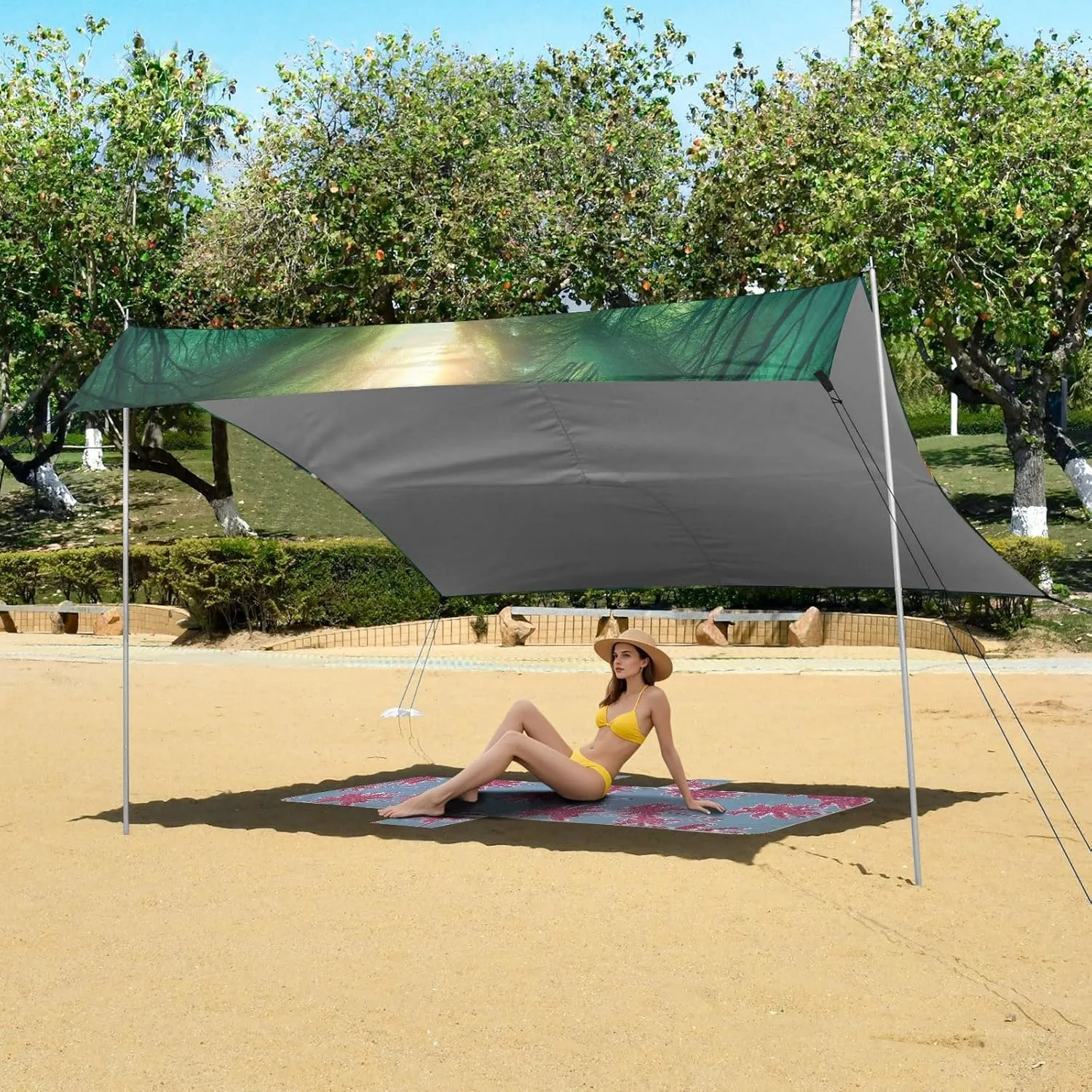 Canopy Beach Tent Horses Running Animals Sun Shade Outdoor Patio 9.2 × 10.5 FT for Adults Sand Camping Sun Shelter Wind Sail Shade with Sandbags Anchor