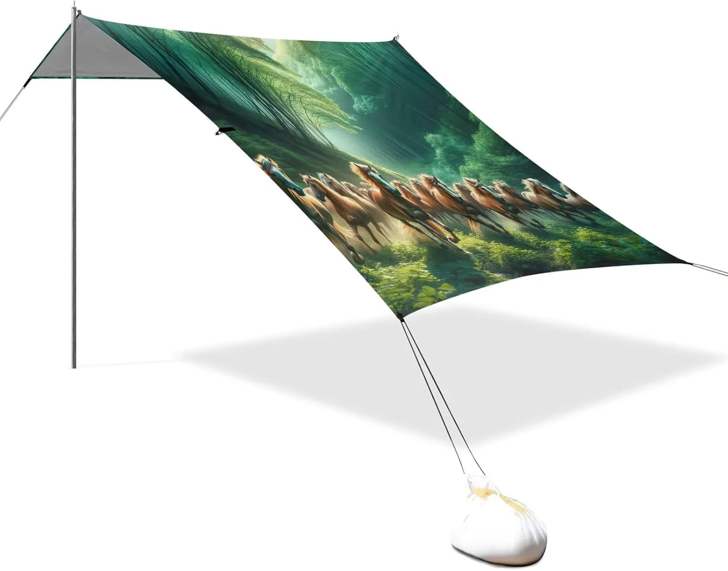 Canopy Beach Tent Horses Running Animals Sun Shade Outdoor Patio 9.2 × 10.5 FT for Adults Sand Camping Sun Shelter Wind Sail Shade with Sandbags Anchor