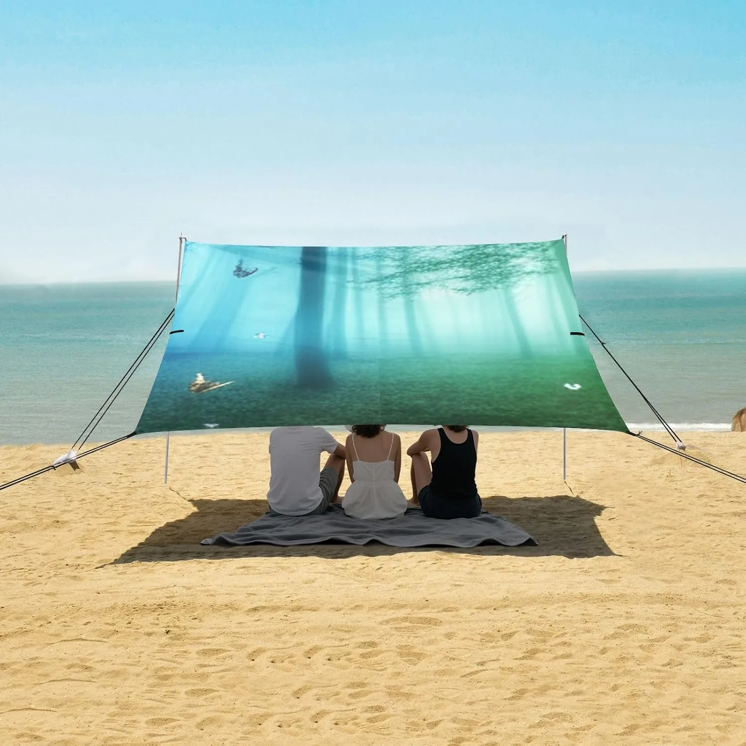 Canopy Beach Tent Outdoor Patio Sun Shade 9.2 × 10.5 FT Large Travel Camping Sun Shelter Floral Fairy Forest Butterflies Wind Sail Shade with Sandbags Anchor