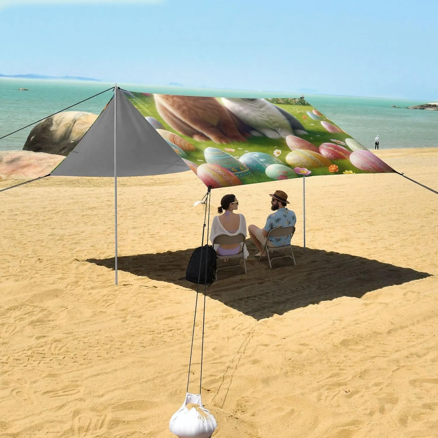 Canopy Beach Tent Outdoor Sun Shade Patio 9.2 × 10.5 FT Adorable Bunnies Easter Egg Travel Camping Sun Shelter Aesthetic Sunshade with Anchor Poles Easy up