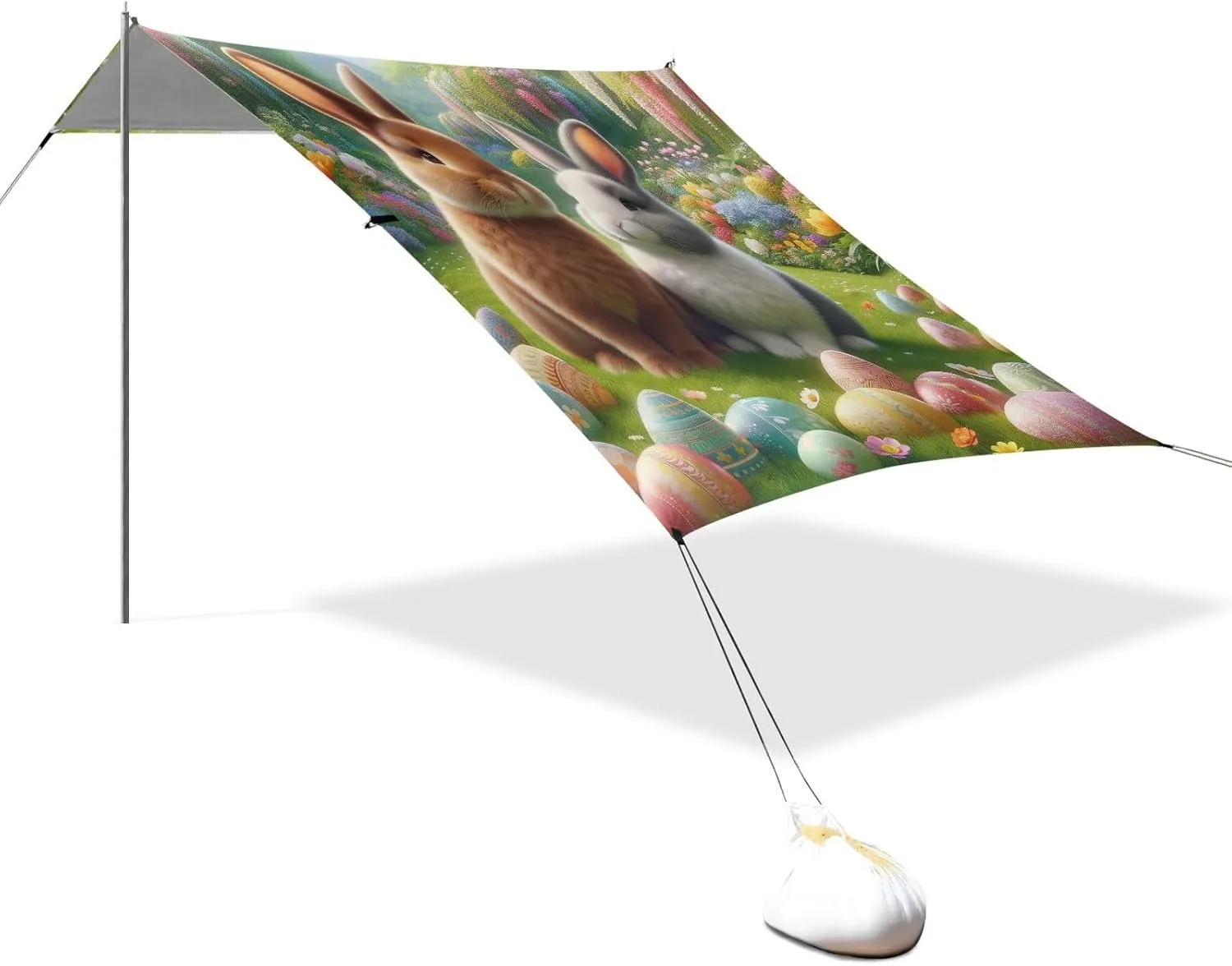 Canopy Beach Tent Outdoor Sun Shade Patio 9.2 × 10.5 FT Adorable Bunnies Easter Egg Travel Camping Sun Shelter Aesthetic Sunshade with Anchor Poles Easy up