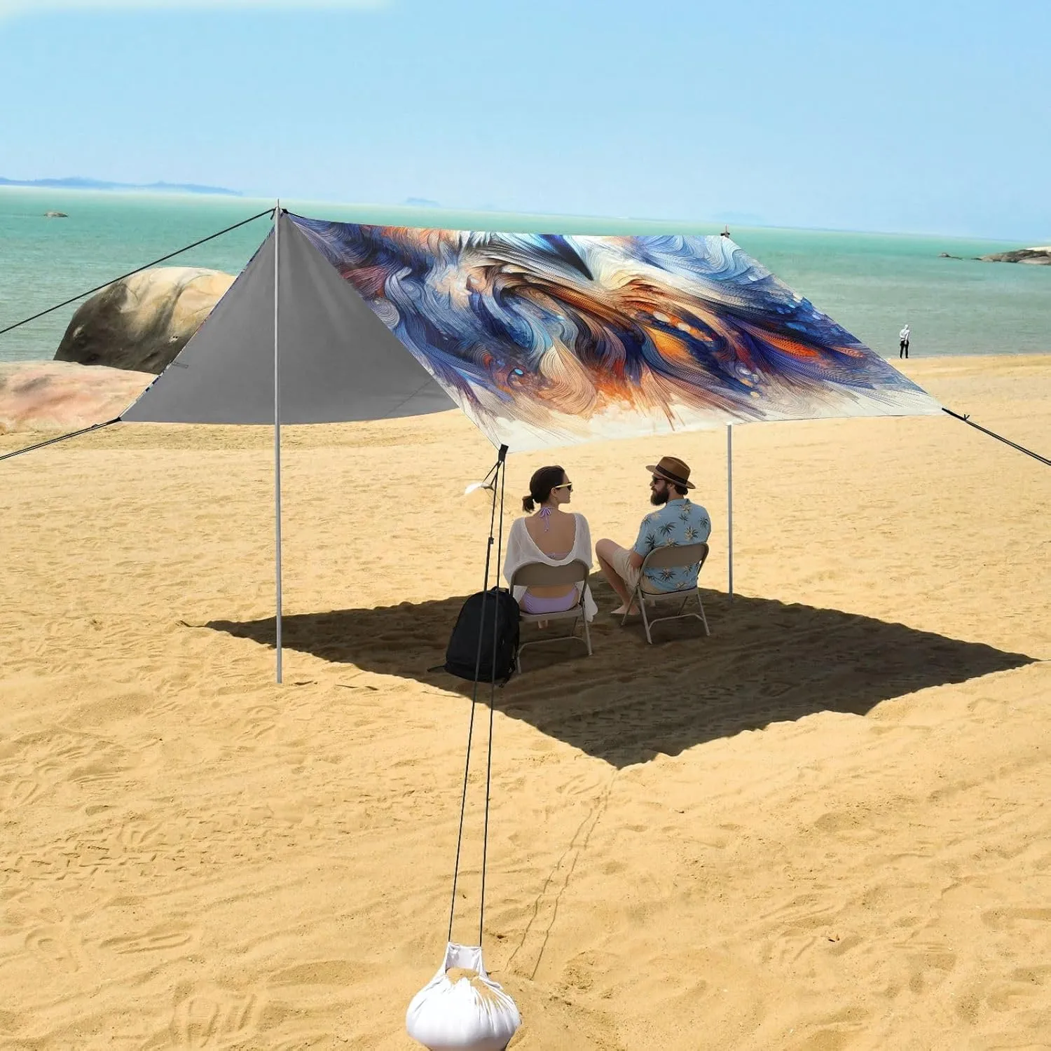 Canopy Beach Tent Outdoor Sun Shade Patio 9.2 × 10.5 FT Watercolor Owl Face Travel Camping Sun Shelter Pool Wind Sail Shade with Sand Bags Poles