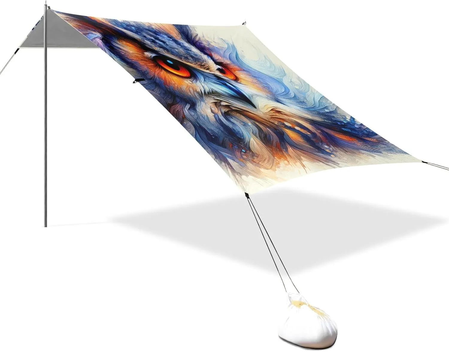Canopy Beach Tent Outdoor Sun Shade Patio 9.2 × 10.5 FT Watercolor Owl Face Travel Camping Sun Shelter Pool Wind Sail Shade with Sand Bags Poles