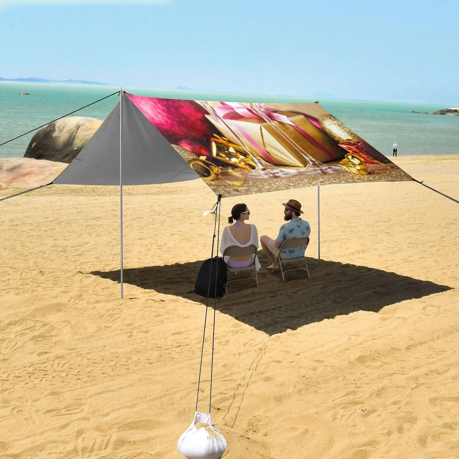 Canopy Tent Beach Christmas Champagne Sparkling Outdoor Patio Sun Shade 9.2 × 10.5 FT for Adults Camping Sun Shelter Custom Shelters with Poles Sandbags Easy