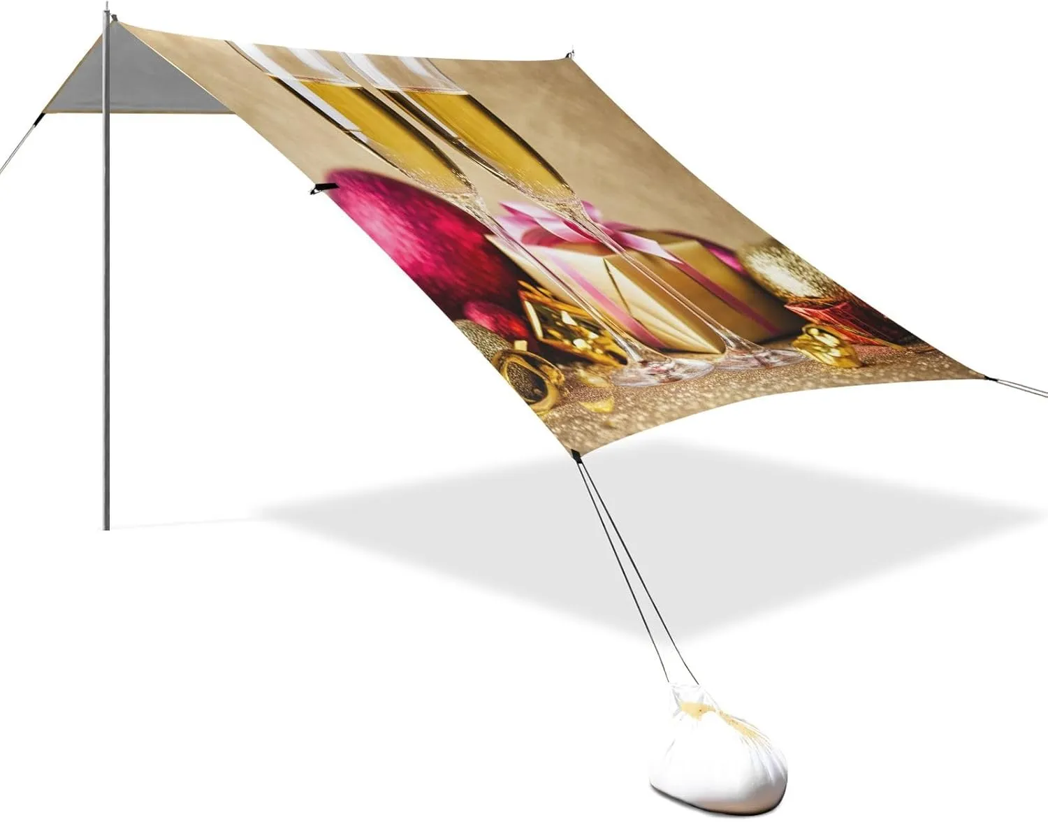 Canopy Tent Beach Christmas Champagne Sparkling Outdoor Patio Sun Shade 9.2 × 10.5 FT for Adults Camping Sun Shelter Custom Shelters with Poles Sandbags Easy