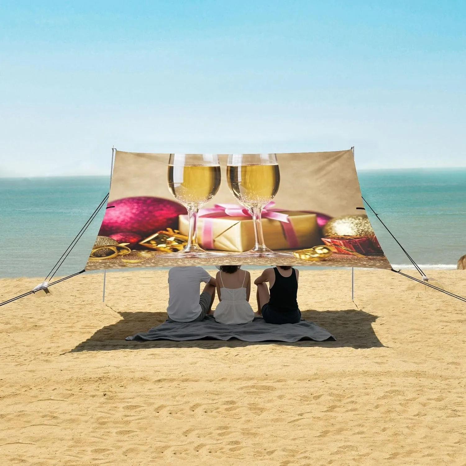 Canopy Tent Beach Christmas Champagne Sparkling Outdoor Patio Sun Shade 9.2 × 10.5 FT for Adults Camping Sun Shelter Custom Shelters with Poles Sandbags Easy