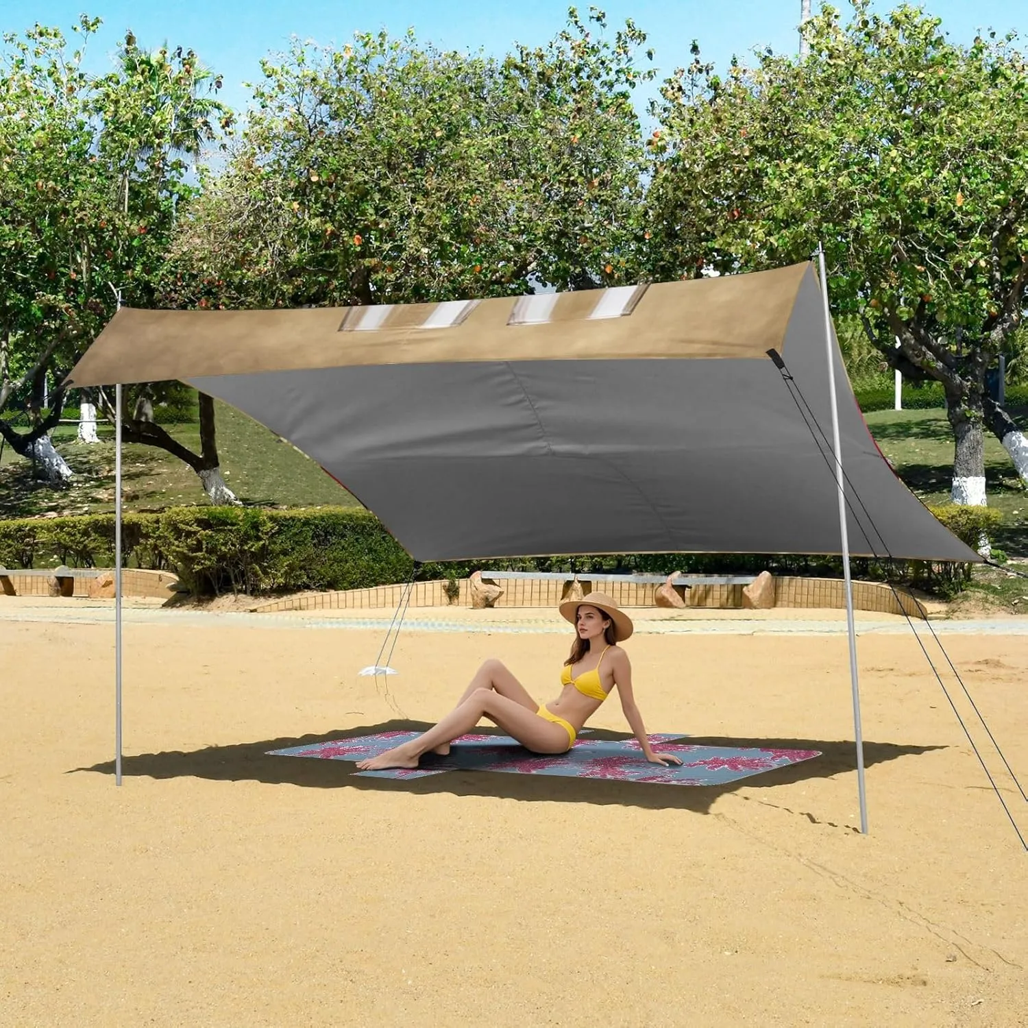 Canopy Tent Beach Christmas Champagne Sparkling Outdoor Patio Sun Shade 9.2 × 10.5 FT for Adults Camping Sun Shelter Custom Shelters with Poles Sandbags Easy