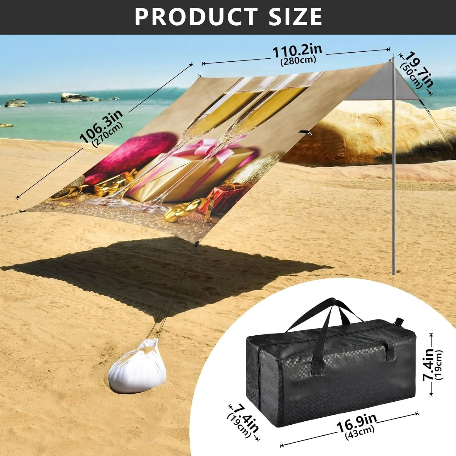 Canopy Tent Beach Christmas Champagne Sparkling Outdoor Patio Sun Shade 9.2 × 10.5 FT for Adults Camping Sun Shelter Custom Shelters with Poles Sandbags Easy