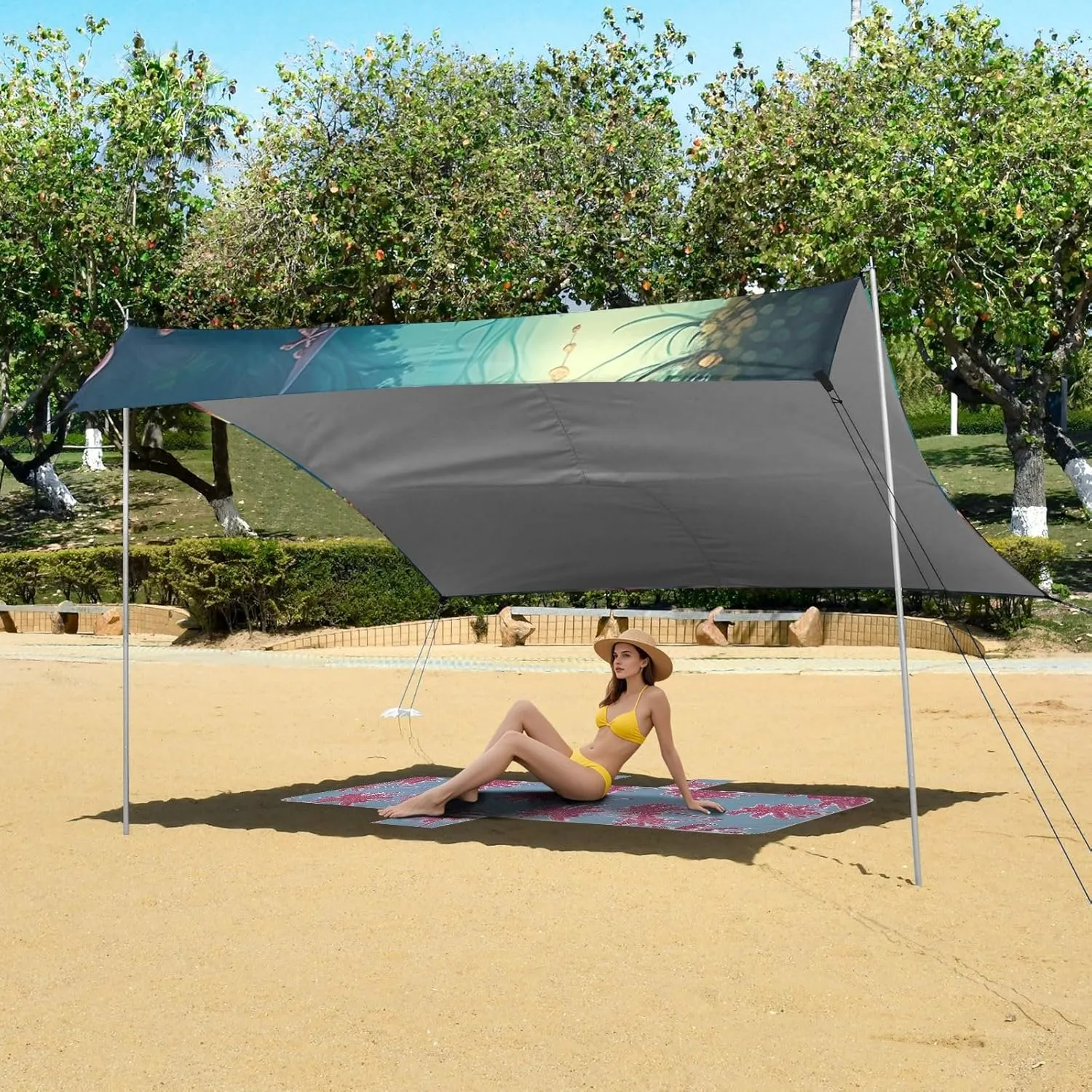 Canopy Tent Beach Fantasy House Forest Mushrooms Sun Shade Outdoor Patio 9.2 × 10.5 FT for Adults Portable Camping Shelter Waterproof with Sandbags Anchor