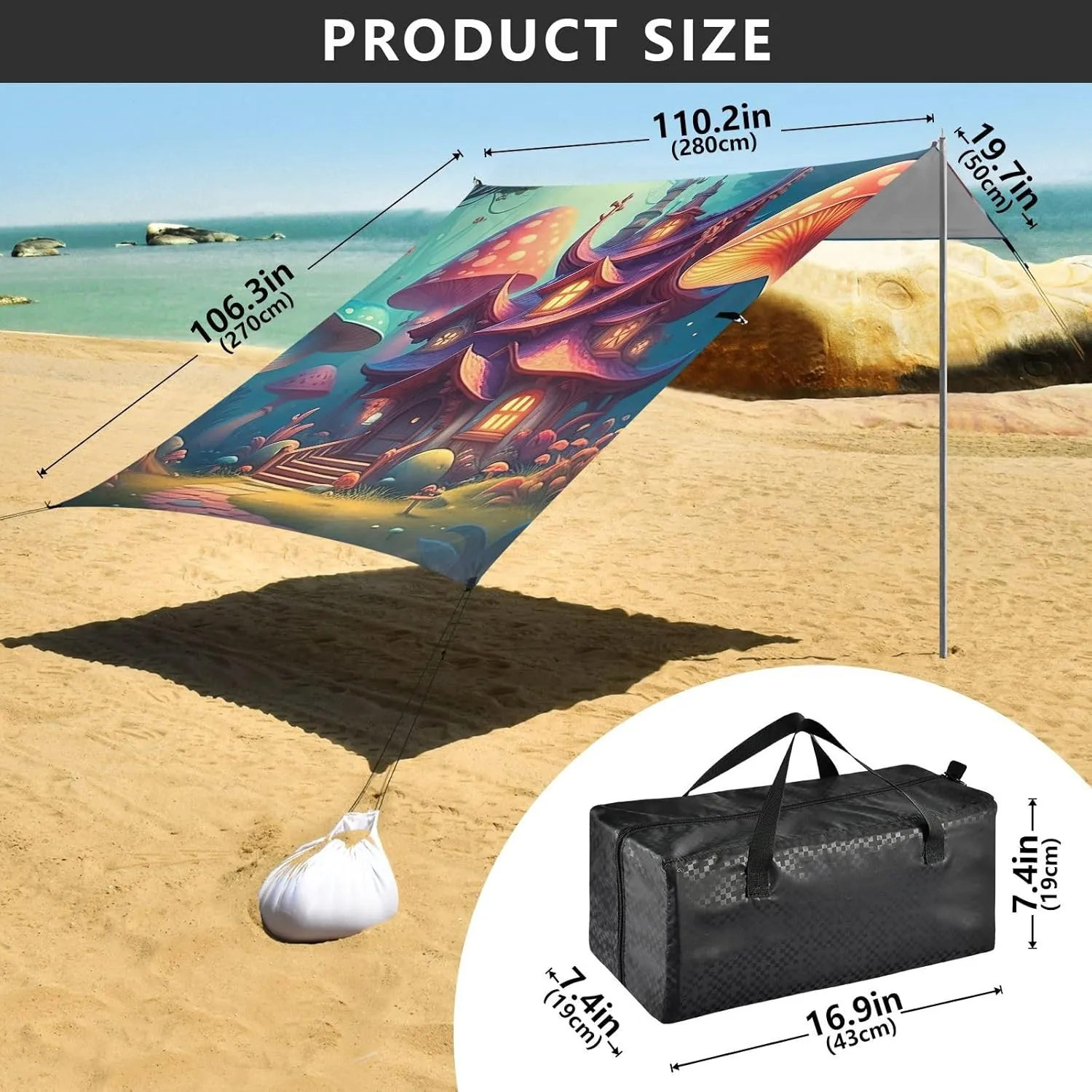 Canopy Tent Beach Fantasy House Forest Mushrooms Sun Shade Outdoor Patio 9.2 × 10.5 FT for Adults Portable Camping Shelter Waterproof with Sandbags Anchor