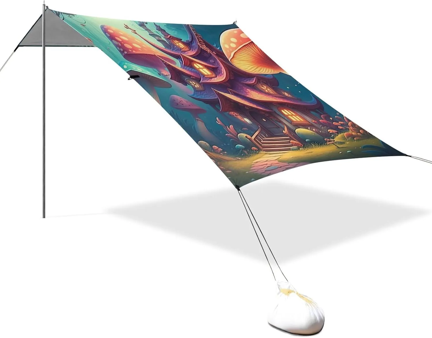 Canopy Tent Beach Fantasy House Forest Mushrooms Sun Shade Outdoor Patio 9.2 × 10.5 FT for Adults Portable Camping Shelter Waterproof with Sandbags Anchor
