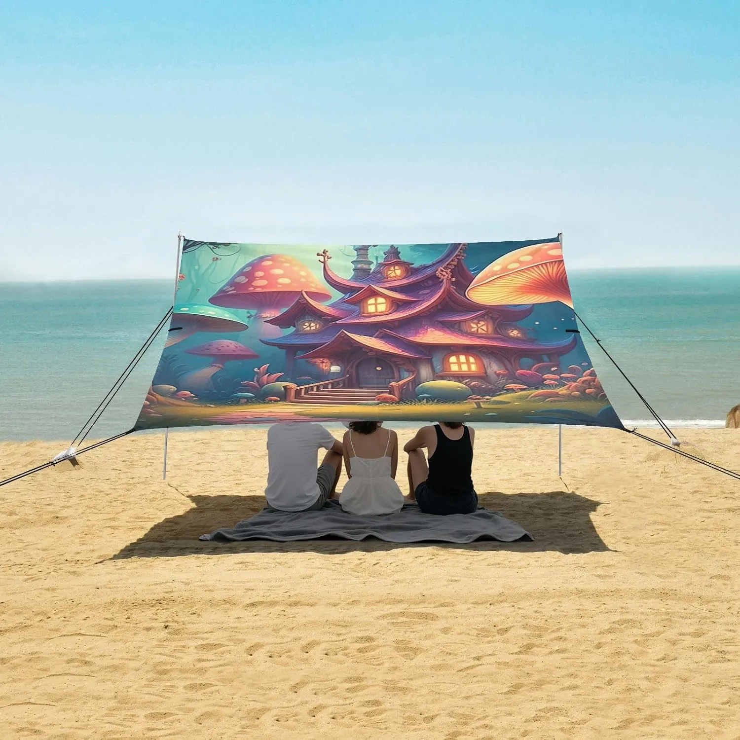 Canopy Tent Beach Fantasy House Forest Mushrooms Sun Shade Outdoor Patio 9.2 × 10.5 FT for Adults Portable Camping Shelter Waterproof with Sandbags Anchor
