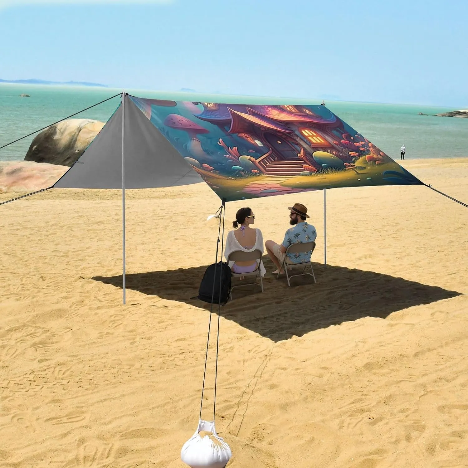 Canopy Tent Beach Fantasy House Forest Mushrooms Sun Shade Outdoor Patio 9.2 × 10.5 FT for Adults Portable Camping Shelter Waterproof with Sandbags Anchor