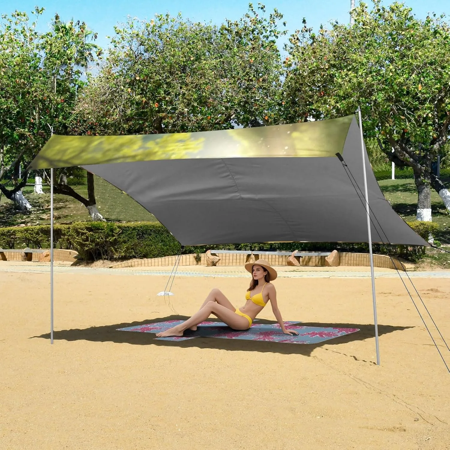 Canopy Tent Beach Sun Shade Outdoor Patio 9.2 × 10.5 FT Animals Otter Family Camping Sun Shelter Shades Canopies with Sandbags Anchor