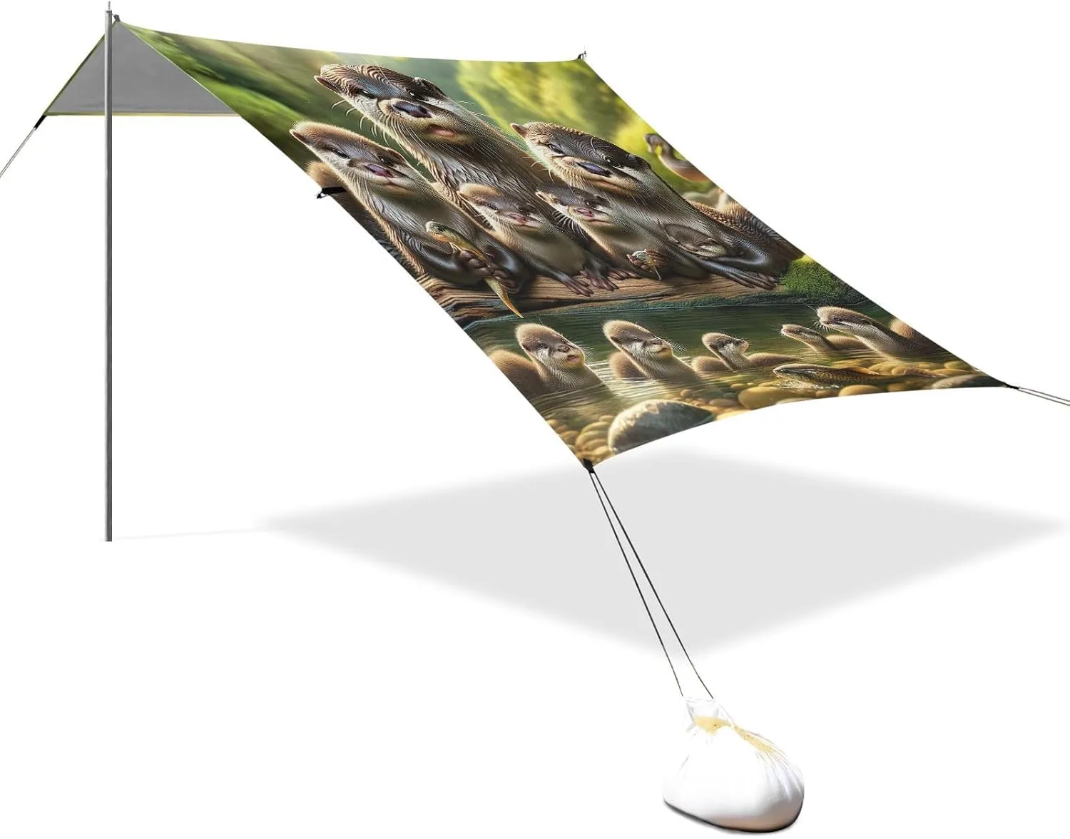 Canopy Tent Beach Sun Shade Outdoor Patio 9.2 × 10.5 FT Animals Otter Family Camping Sun Shelter Shades Canopies with Sandbags Anchor