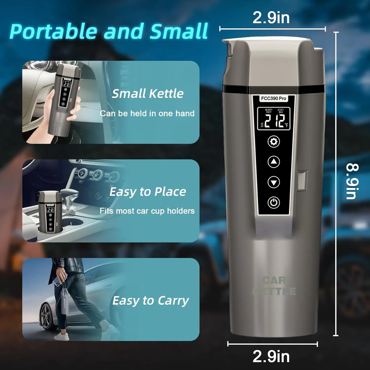 Car Electric Kettle: 12V/24V Portable Water Boiler Heated Travel Mug,Multiple Temperature Adjustable Coffee Tea Truck Cup with 304 Stainless Steel Dry Burn Protection & Handy Cup Bag (Taupe, 400 ML)