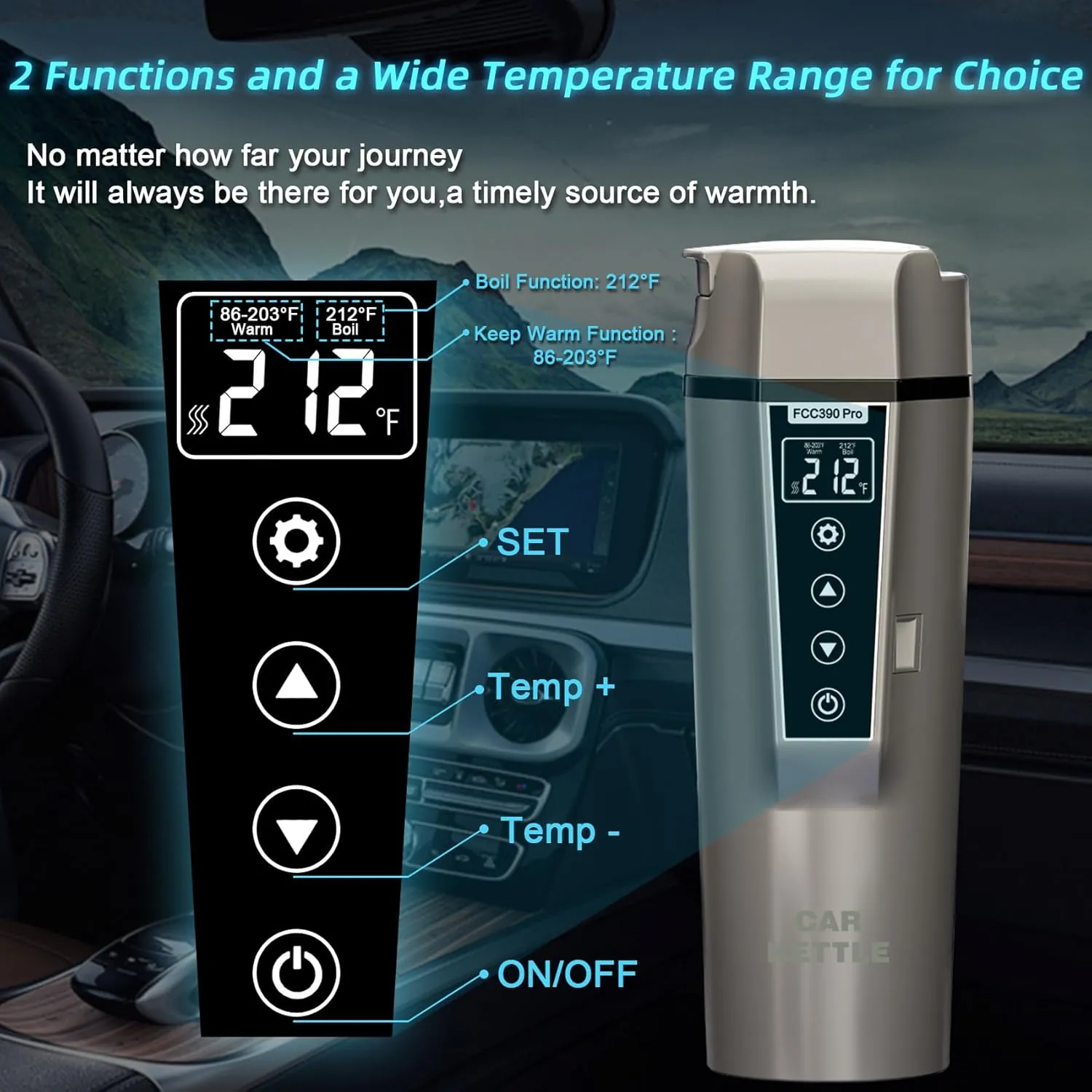 Car Electric Kettle: 12V/24V Portable Water Boiler Heated Travel Mug,Multiple Temperature Adjustable Coffee Tea Truck Cup with 304 Stainless Steel Dry Burn Protection & Handy Cup Bag (Taupe, 400 ML)