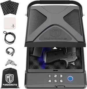 Car Gun Safe, Portable Biometric Safes for Pistols with Cable, Fingerprint & Keypad & Key Access Handgun Lock Box for Vehicle Travel Home