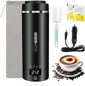Car Kettle Water Boiler 12V - Portable Electric Kettle Car Coffee Maker 500ml, 4 Adjustable Temperature for Coffee Tea Heater, Car Travel Kettle 316 Stainless Steel (Black)