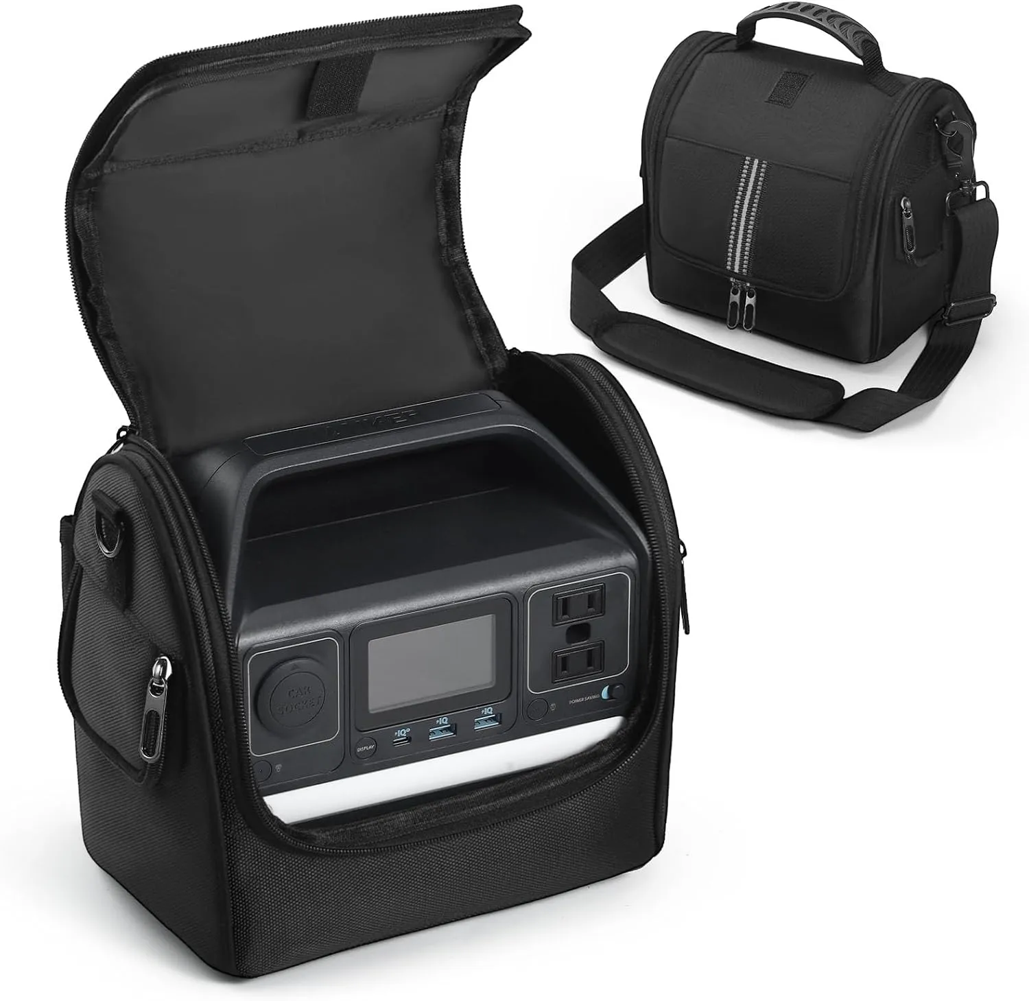 Carrying Case Compatible with Anker 521 Portable Power Station, Outdoor LiFePO4 Battery, Storage Bag with Shoulder Strap, Side Zipper, Two-Layer Pockets for Charging Cable and Accessories