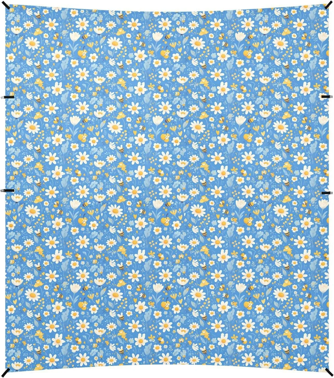 Cartoon Cute Bee Flower Foldable Beach Canopy UPF50 Easy Setup Sun Shelter with Sandbags, Sand Shovel, Poles for Family Trips, Picnics & Camping