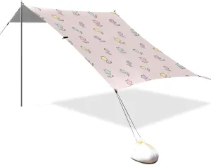 Cartoon Cute Colorful Flowers Designed UPF50 Beach Cabana Tent Water-Resistant Large Sun Shelter with Sand Shovel for Family Trips, Picnics & Camping carpas de sol para la Playa