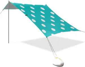 Cartoon Dot Teal Designed UPF50 Foldable Beach Canopy Waterproof Outdoor Sun Shade with Sand Shovel for Camping, Picnics, Backyard sombrilla para Playa