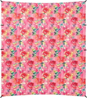 Cartoon Rose Hot Peach Watercolor Foldable Beach Cabana UPF50  Protection Water-Resistant Portable Sun Shelter with Sand Shovel, Sandbags for Family Trips, Picnics & Camping