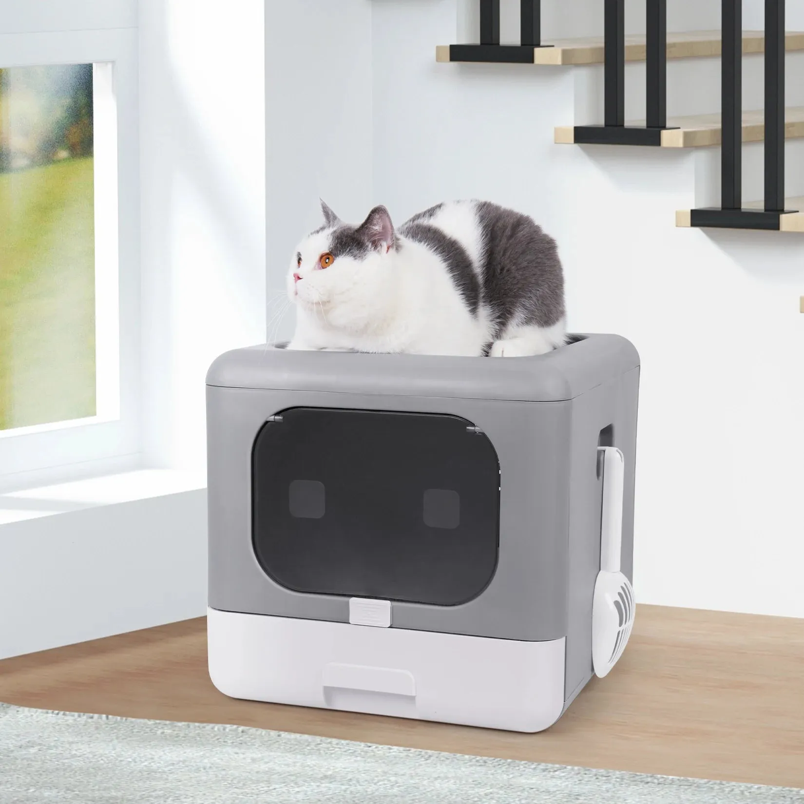 Cat Box with Litter Medium Large Price-conscious Scoop Cat and High-tech Foldable Cats Litter Top Entry Drawer Litter Box for