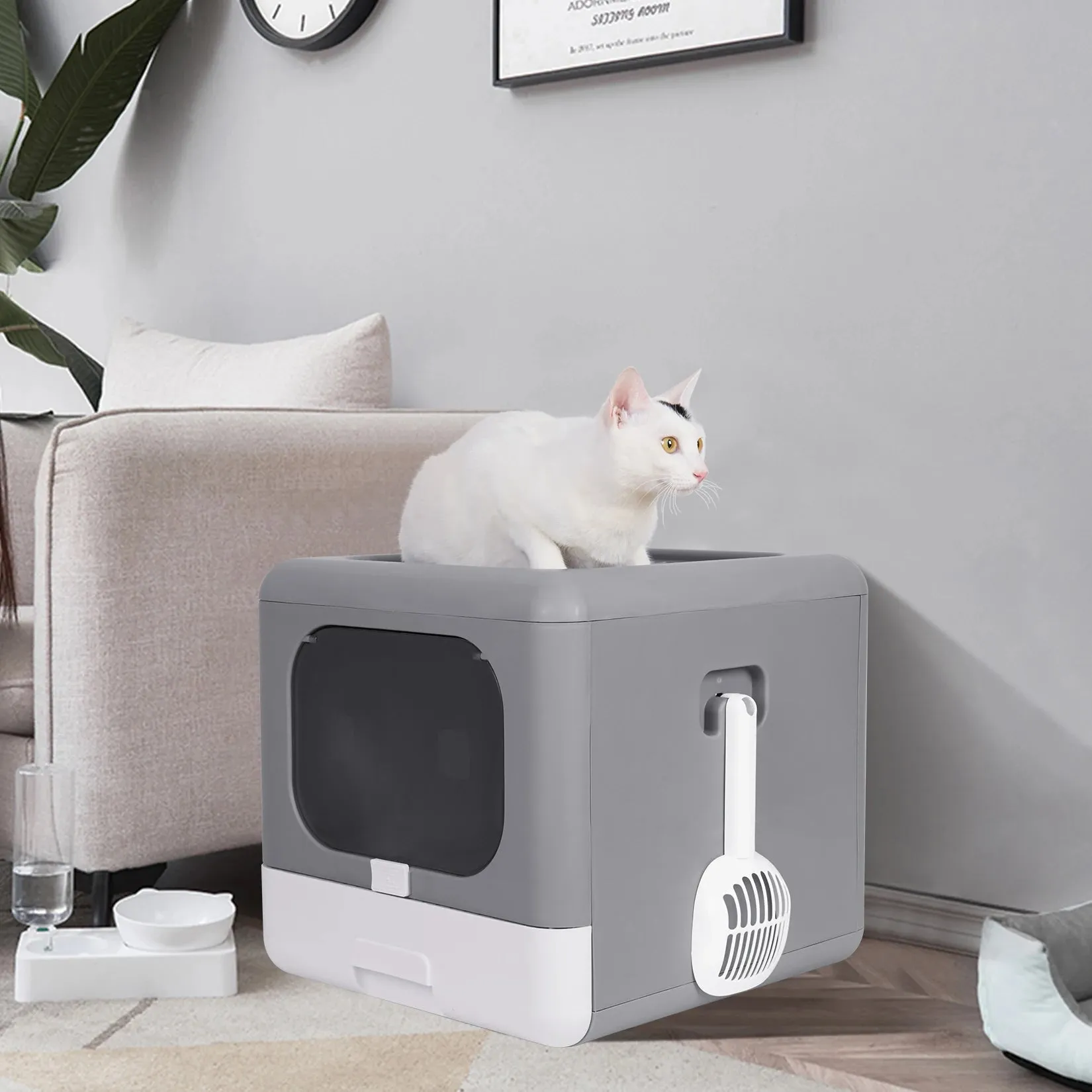 Cat Box with Litter Medium Large Price-conscious Scoop Cat and High-tech Foldable Cats Litter Top Entry Drawer Litter Box for
